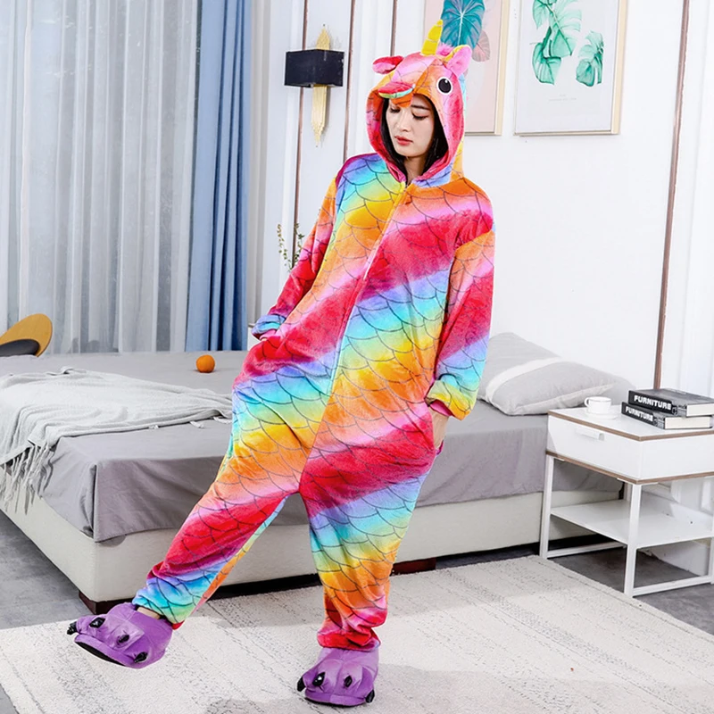 Colourful Adult One-Piece Pajamas Cartoon Jumpsuit Full Body Sleepwear Thicken Warm Soft Comfortable  Onesies