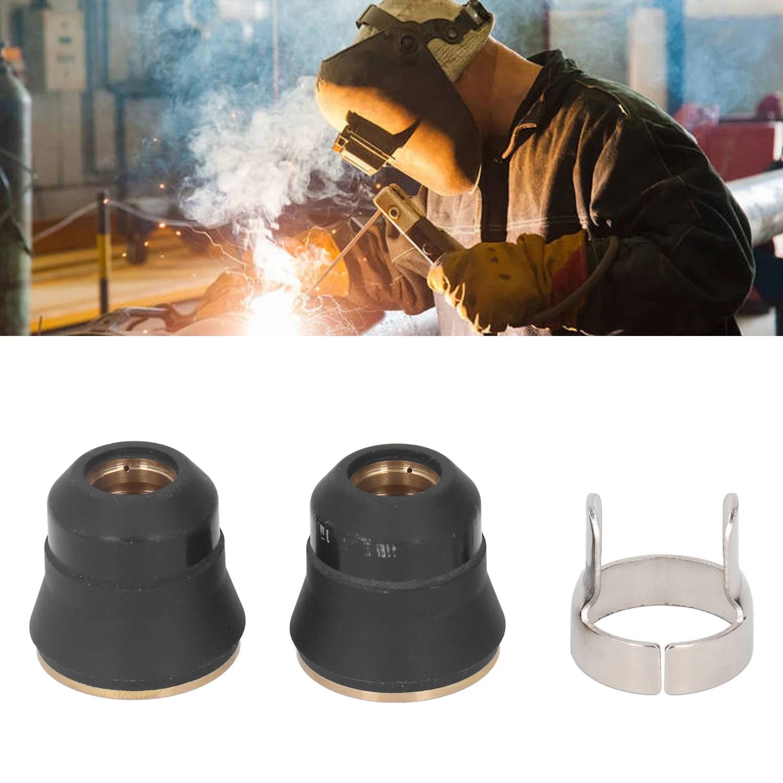 

2PCS Electrode Shield Caps With 1PC Welding Stand Off Ceramic Nozzle Plasma Cutting Torch Part Kit
