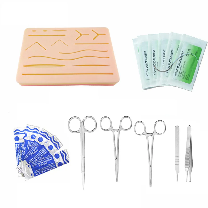 

23 In 1 Medical Skin Suture Surgical Training Kit Silicone Pad Needle Scissors Soft Easy to Operate Silicone + Stainless Steel