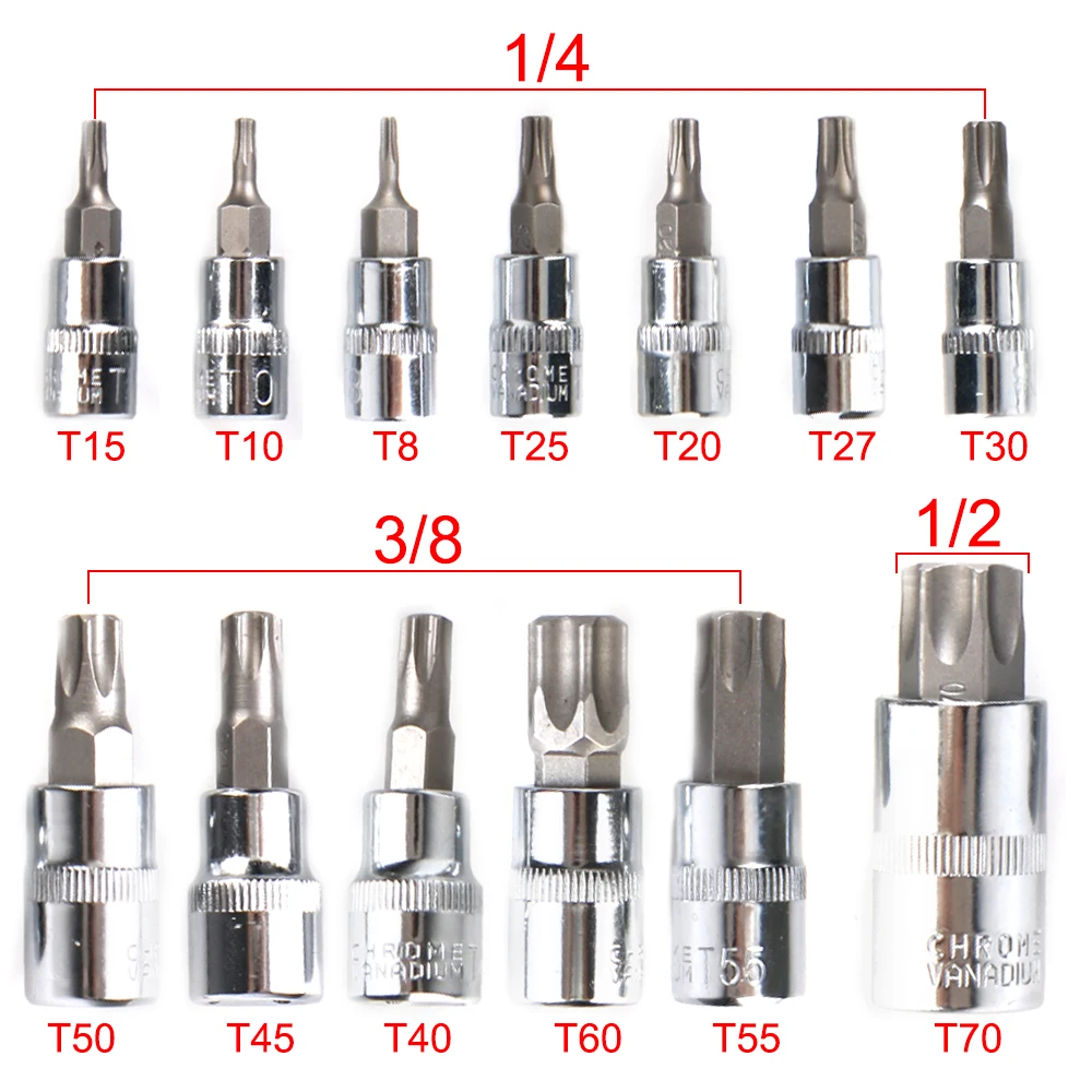 Torx-Steckschlüssel-Set - 8-teilig, T20 Bis T80, 1/2 Zoll, Für Auto Und Schwere Arbeiten
