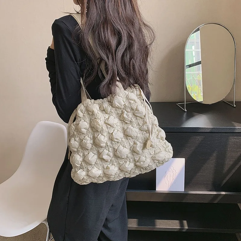 

Shoulder Bag New Korean Style Fashion Cloud Diamond Lattice Tote Casual Shopping Large Capacity Daily Commuter Sweet Handbag