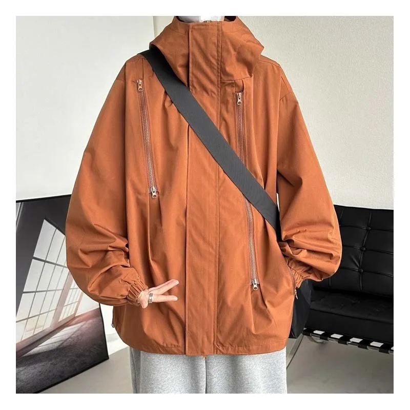 Autumn Hooded Jacket for Men Oversized Streetwear Outdoor Hooded Waterproof Windbreaker Casual Army Tactical Outerwear