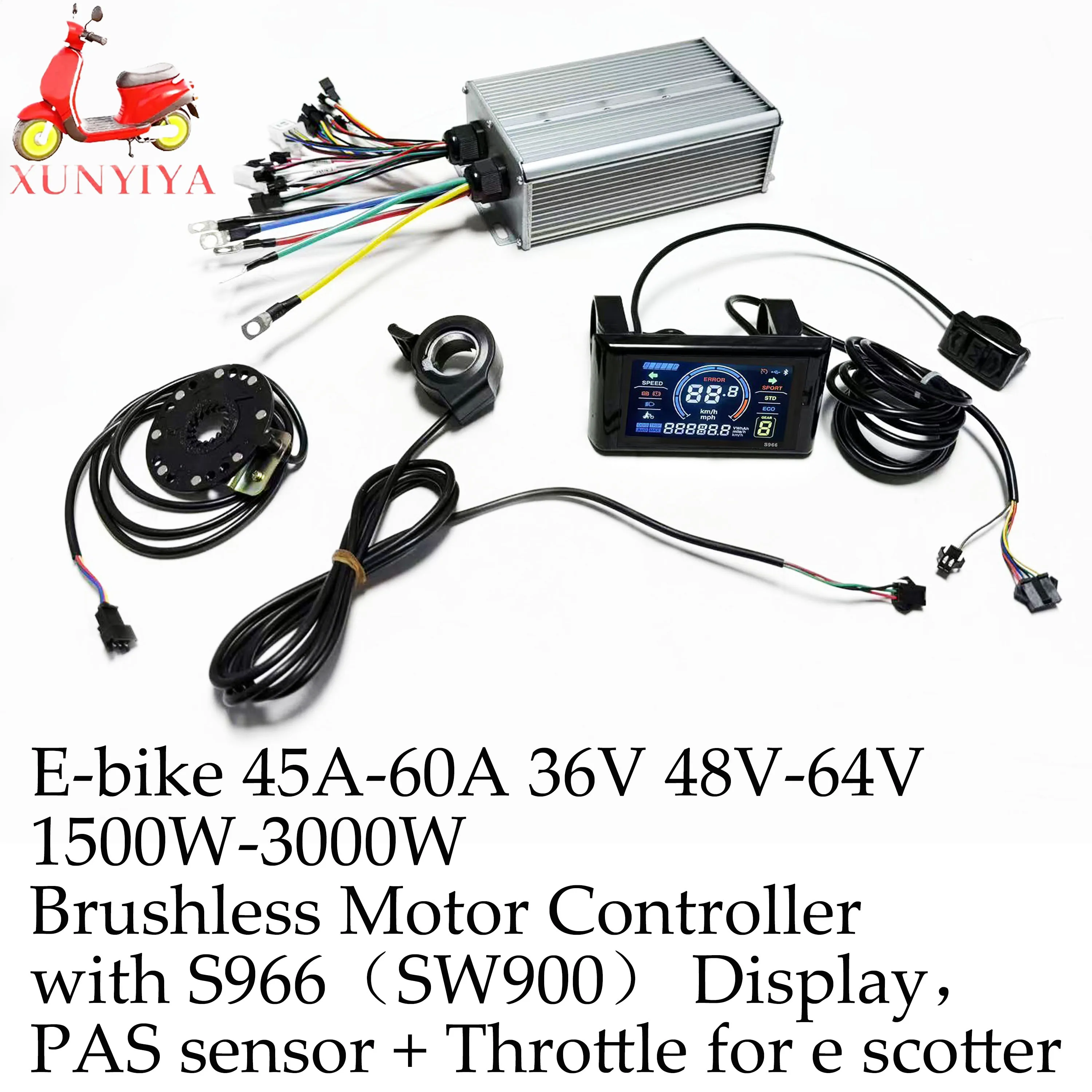 Kit Contrôleur Vélo électrique 5 En 1 36V/48V 1000W + écran LCD S966, Frein, PAS, Accélérateur