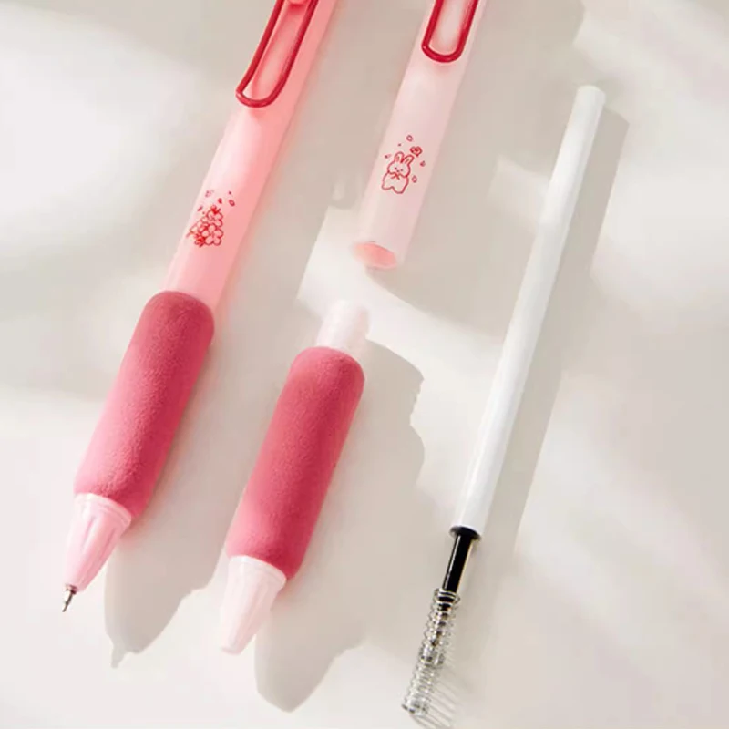 5pcs Black Pink Cute Heart Shaped Click Gel Ink Pens for Girls