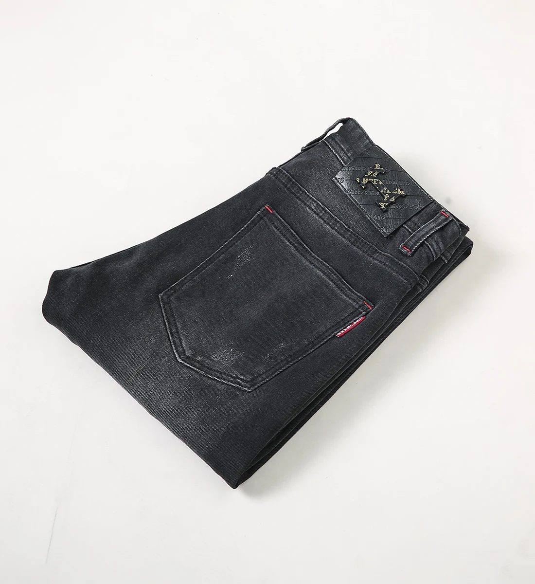 High Street Fashion Men Jeans Retro Black Gray Elastic Stretch Skinny Ripped Jeans Men Red Plaid Patched Designer Hip Hop Pants