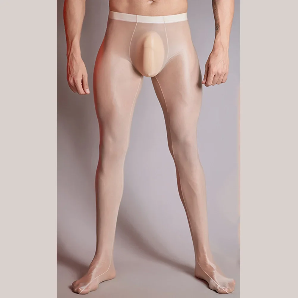 Sexy Men's Ultra Thin Oil Shiny Leggings See Through Underwear Long Pant Skinny Trousers Male Exotic Pants