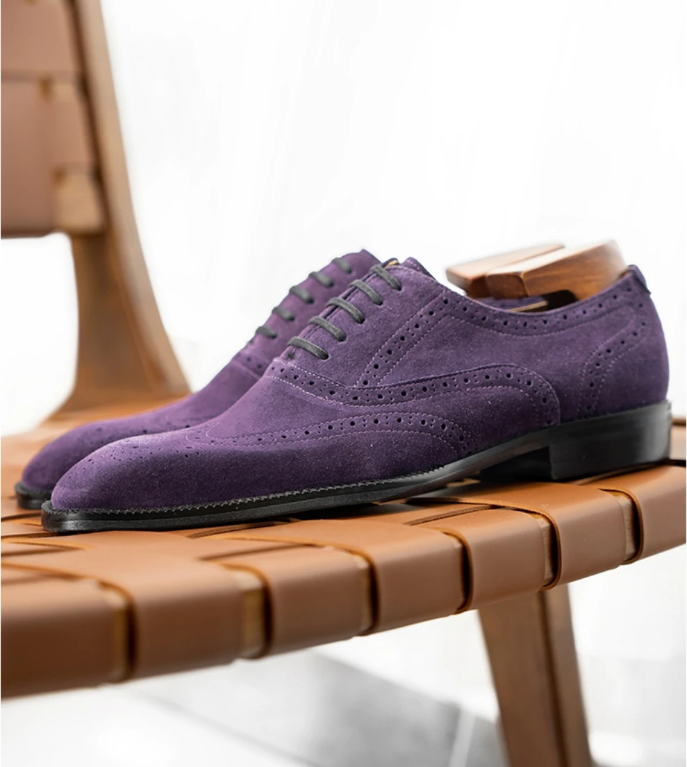 IN STOCK SIPRIKS MEN'S GENUINE LEATHER SHOES back brown gray purple cow suede wingtip dress shoes oxford brogue