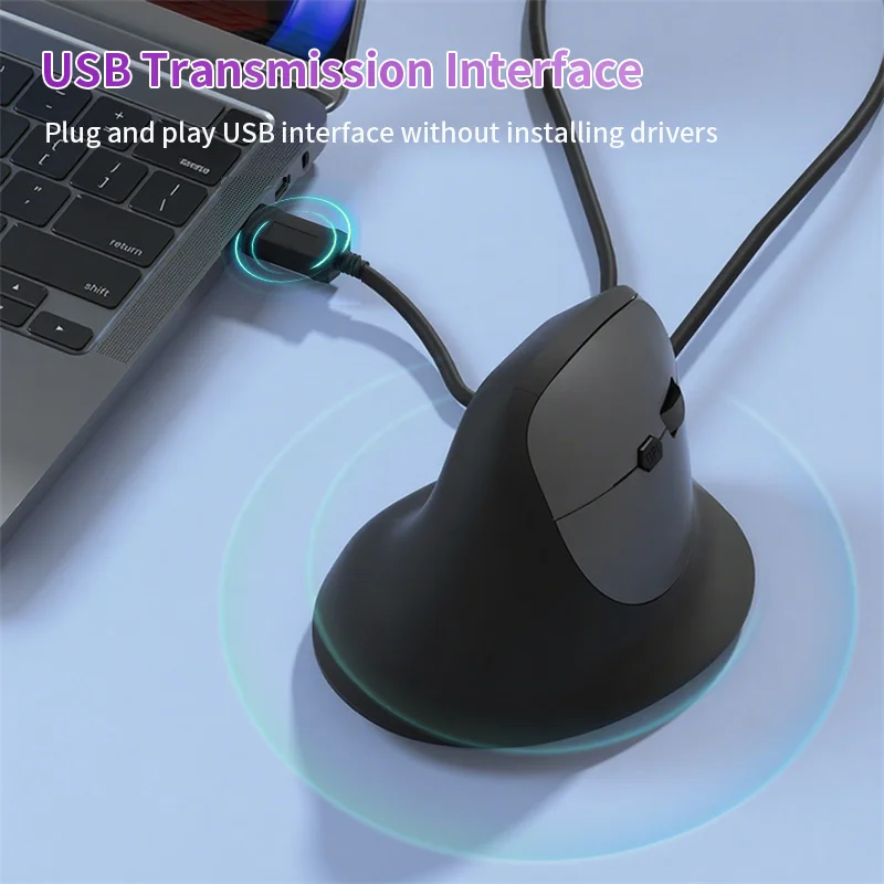 Pulsante muto per mouse verticale cablato 3600 DPI regolabile con tasti laterali Design ergonomico Uso ufficio Mouse per computer Plug and Play - immagine 4