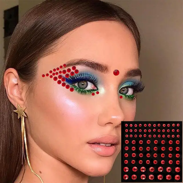 Colorful Face Jewelry Temporary Tattoos Eye Eyebrow Bindi Dots Gems