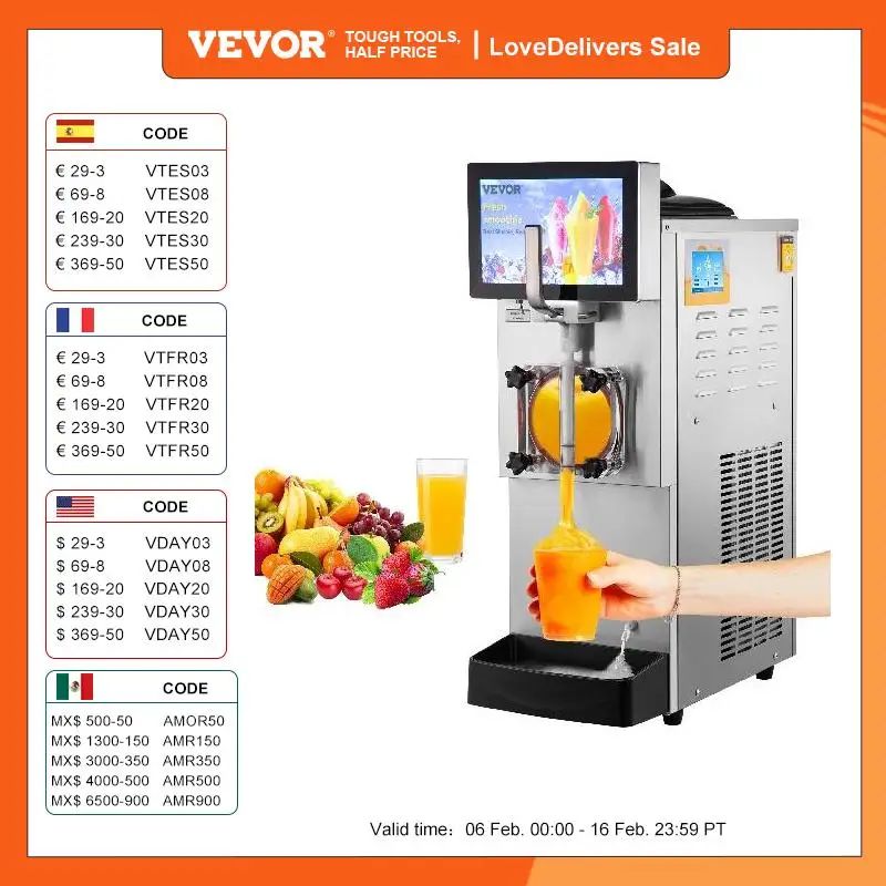 Vevor Macchina Per Granita Sorbetto Bevande Ghiacciate 8L, Distributore Da 1200W Per Granita Sorbetto Succhi Freschi In Acciaio Inox 304, Macchina Per