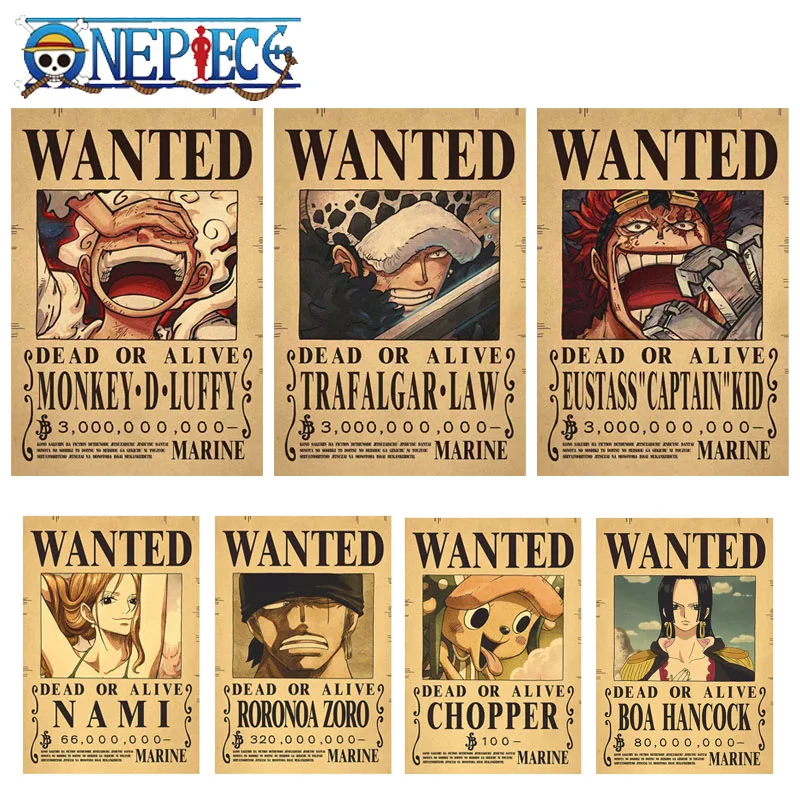 New Anime One Piece Poster Rufy 3 Billion Bounty Wanted Poster Quattro Imperatori Action Figure Vintage Wall Decoration Toys Gifts
