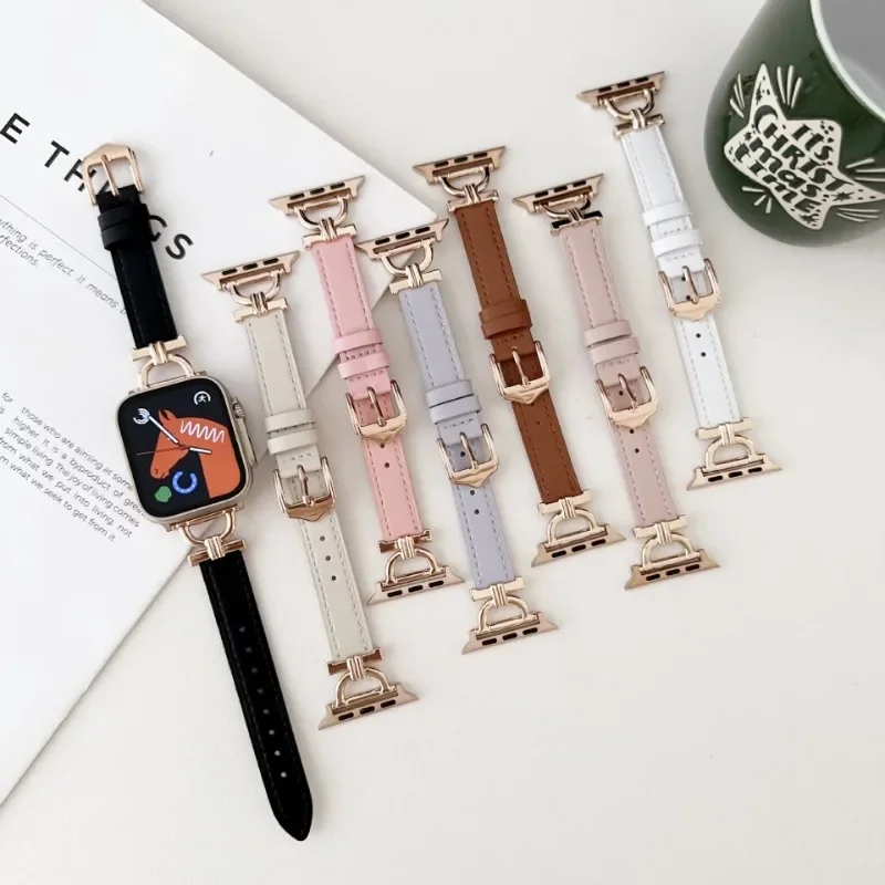 

Кожаный ремешок для Apple Watch Band Ultra 49 мм 45 мм 44 мм 42 мм 38 мм 40/41 мм, роскошный браслет для часов Iwatch Series 8 7 6 SE 5 4 3