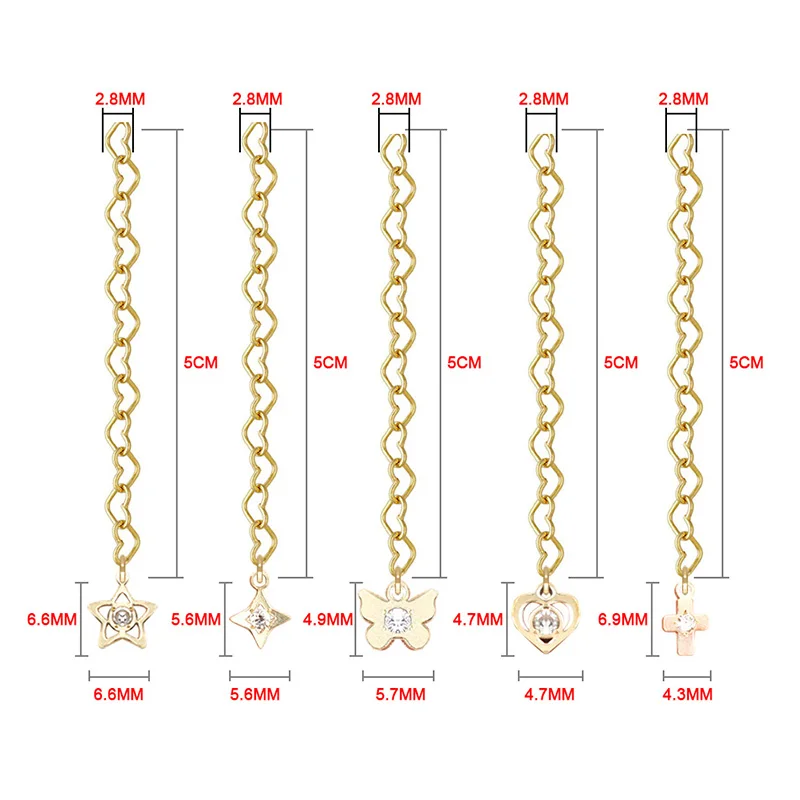14K Gold Filled Extensions Chain Cable Extender Chain For Bracelet Heart shaped butterfly cross Charm Jewelry Making Supplies