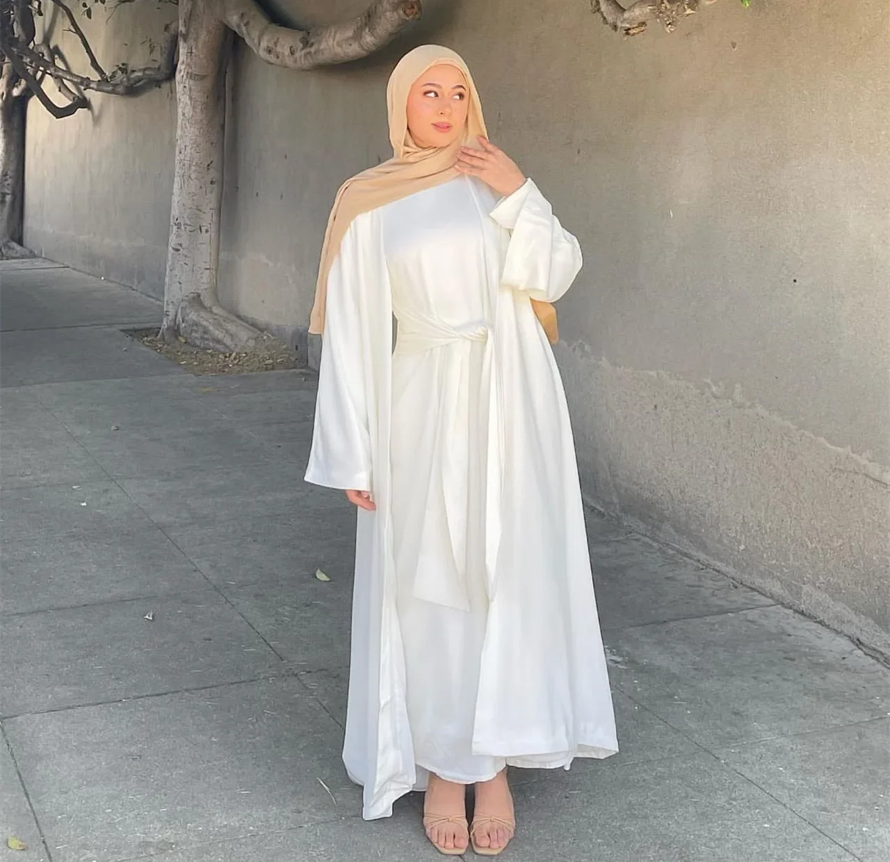 2 Piece Abaya Kimono Set Matching Muslim Outfit Ramadan Eid Abayas for Women Dubai Turkey Hijab Dress Islamic Clothing Kaftan