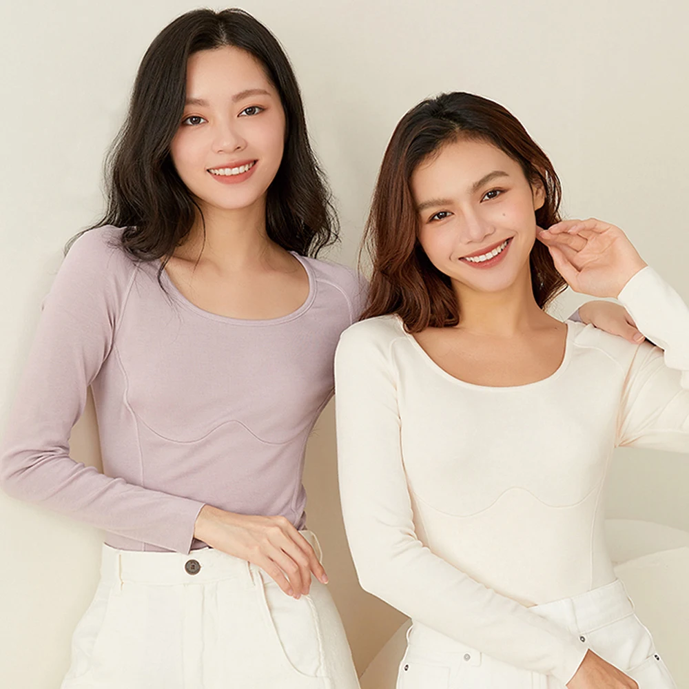 Ohsunny Warm Thermal Underwear Tops Viscose Nylon Spandex Slim Corset U-Neck Long Sleeve Female Women Winter Shirt