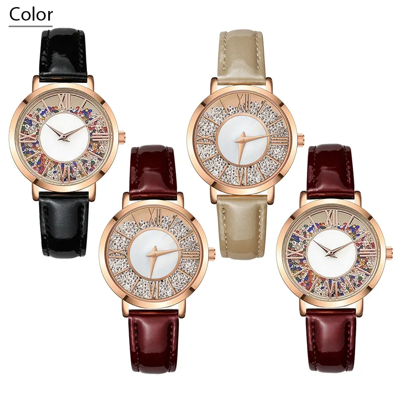 Original Women Watches Red Leather Sparkling Dia Luxury Golden Female Quartz Hand Clock Steel Waterproof Brand Lady Wristwatch
