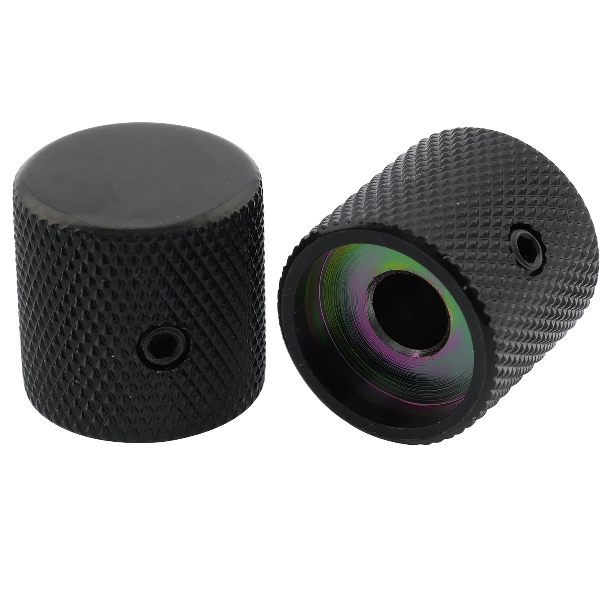 Musiclily Pro 1/4 Zoll fein gerändelte Bedienknöpfe aus Stahl mit flacher Oberseite und Stellschraube für E-Gitarre, Bass (2er-Set) – Detail 10
