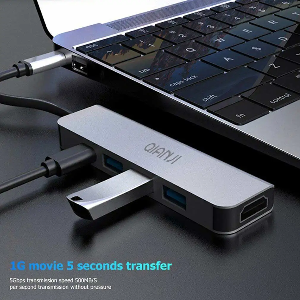 Qianji-hub multiport com hdmi 4k, portas USB