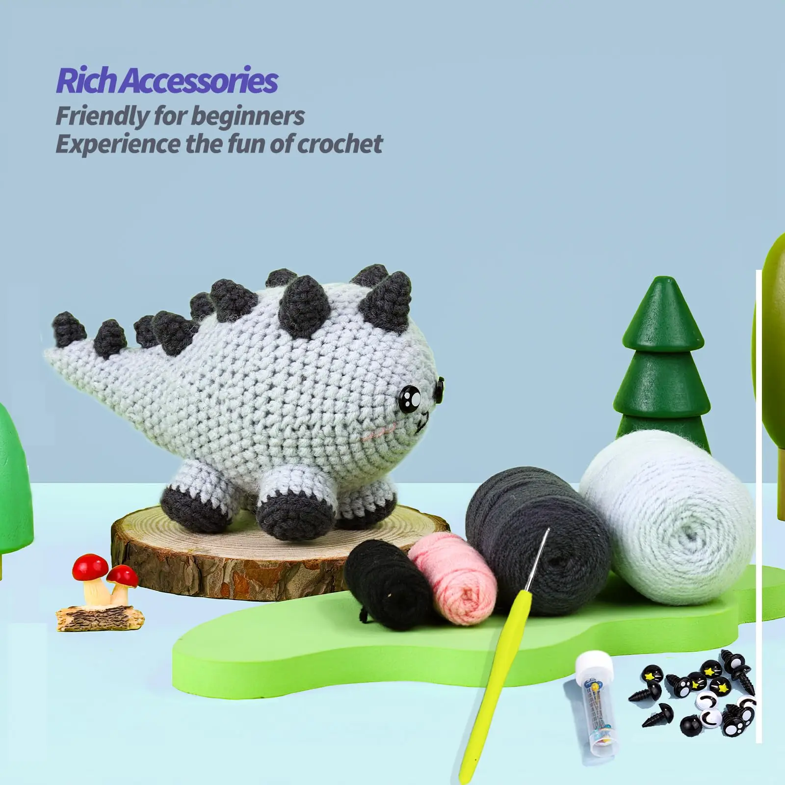 Dinosaur Crochet Kit for Beginners,Crocheting Starter Knitting Kit with Step-by-Step Instructions and Video Tutorials
