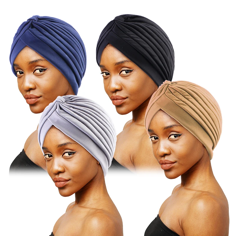 4PCS/LOT Women Knotted Turban Headbands Muslim Hijab Hat Stretchy Bandanas Cancer Chemo Cap Islamic Hair Loss Cover Beanie new women jewelry knotted twist turban arab muslim hijab islamic beads cancer chemo cap ladies hair accessories muslim scarf cap