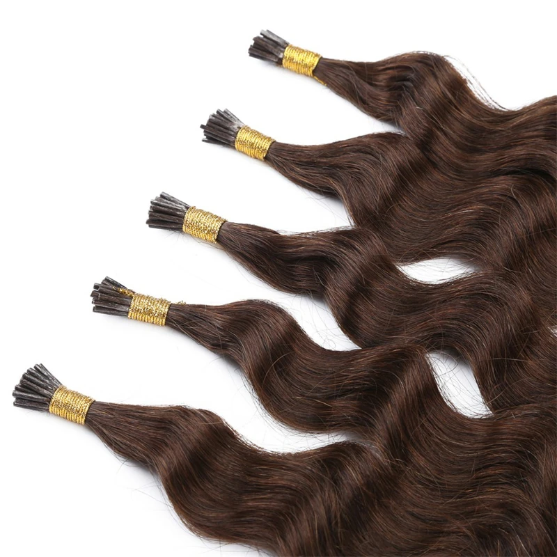 #4 Dark brown Deep Curly Keratin Capsules Human Fusion Raw Virgin Hair Pre Bonded Deep Wave I Tip Human Hair Extensions