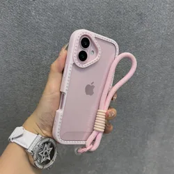Radiant Bling Diamond Clear Phone Case with Wristband Lanyard Cover - iPhone 18 Pro Max (Pink)
