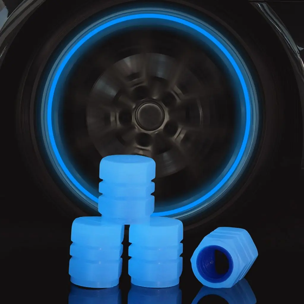 4pcs Universal Fluorescent Car Tire Valve Caps Luminous Tire Valve Stem