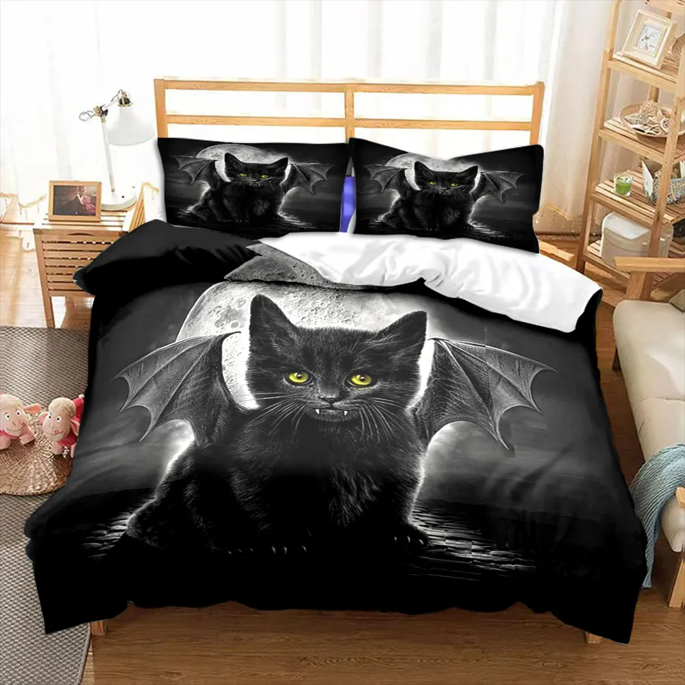 Witch Black Cat Halloween Lucifer Witchcraft King Twin Double Child Bedding Set Microfiber Or