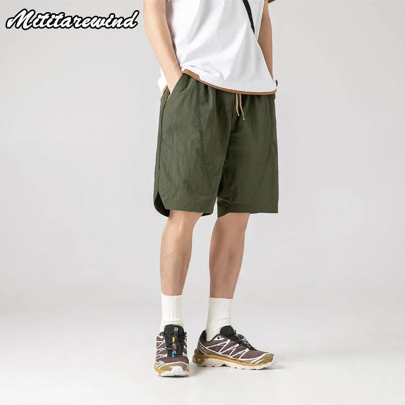 

Summer Solid Versatile Cargo Men's Shorts Knee Length Straight Wide Leg Black Pants Casual Youth High Street Sport Fashion