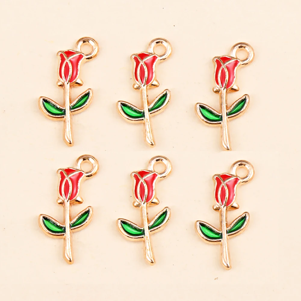 12 Stile gemischte rote Blumen Charms Schmuckherstellung süße süße Emaille Rose Anhänger Ohrringe DIY Halskette Valentinstag Geschenk – Detail 11