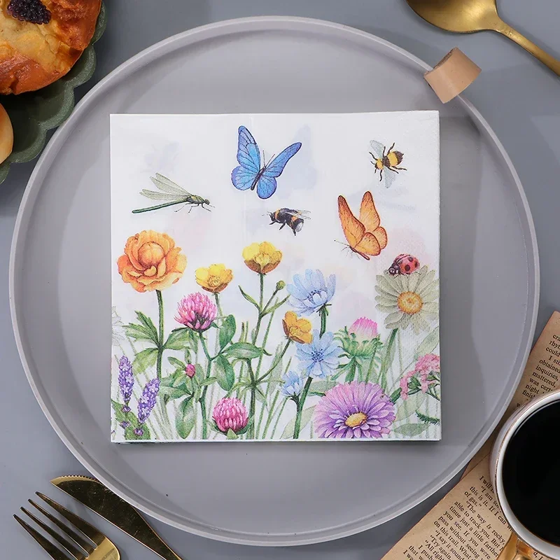 10/20pcs 33cm 2-Ply Floral Butterfly Printed Paper Napkins for Wedding Party