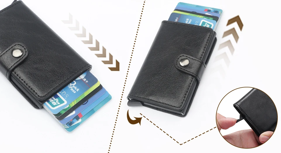 Card Holder Wallet Anti-theft Aluminium Box Credit Card Holder Wallet   Bank Card Holder Vintage Leather Wallet with Money Clips