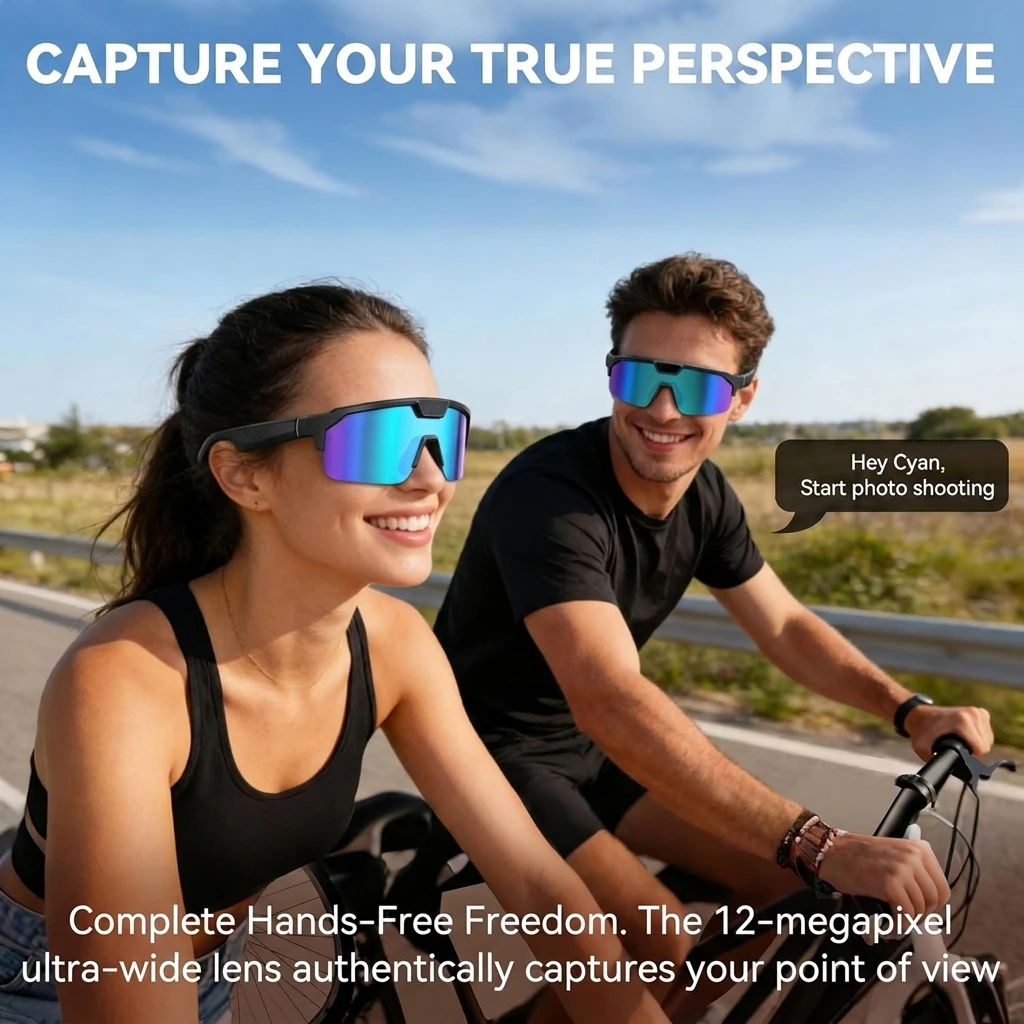 Nuovi Occhiali Smart AI 2026 con Fotocamera 1200P, Anti-Vibrazione 4K, Occhiali da Ciclismo Antivento, Traduttore Vocale AI, Chiamate e Audio Open-Ear - immagine 2