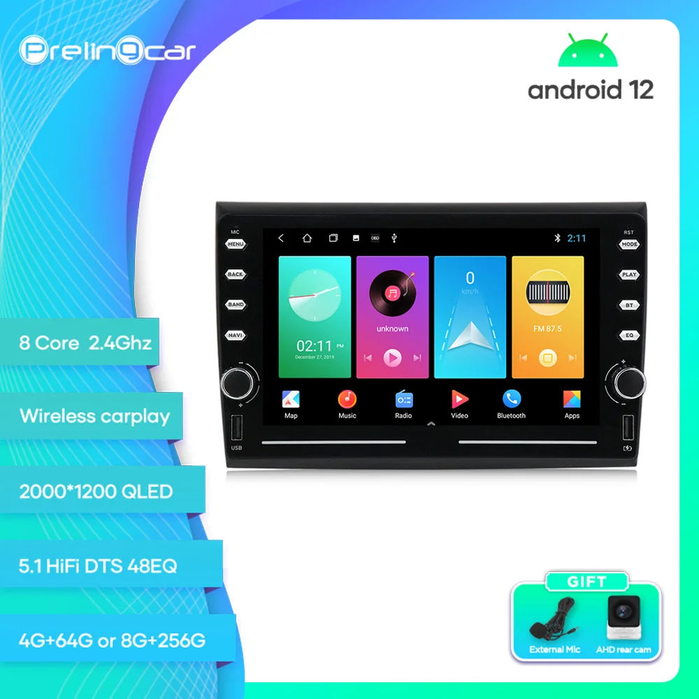 

Prelingcar для Fiat Doblo 2015 год Android 12 автомобильный монитор 8 256g Carplay RDS GPS Встроенный 2din Радио DVD плеер 5,1 HIFI DST