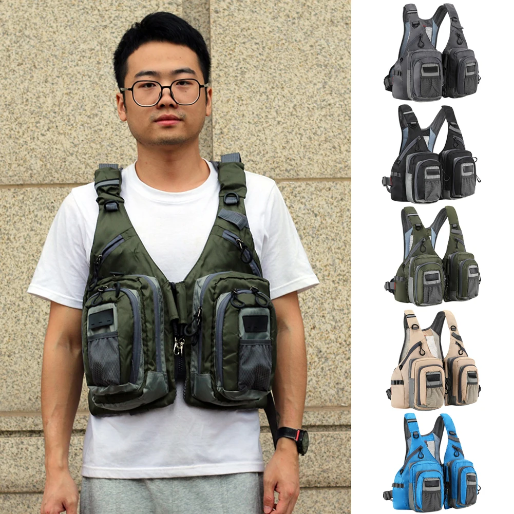 통기성 조절 가능한 야외 낚시 조끼, 10 개의 주머니가 있는 낚시 안전 재킷, 한 사이즈 방수 바다 낚시 의류