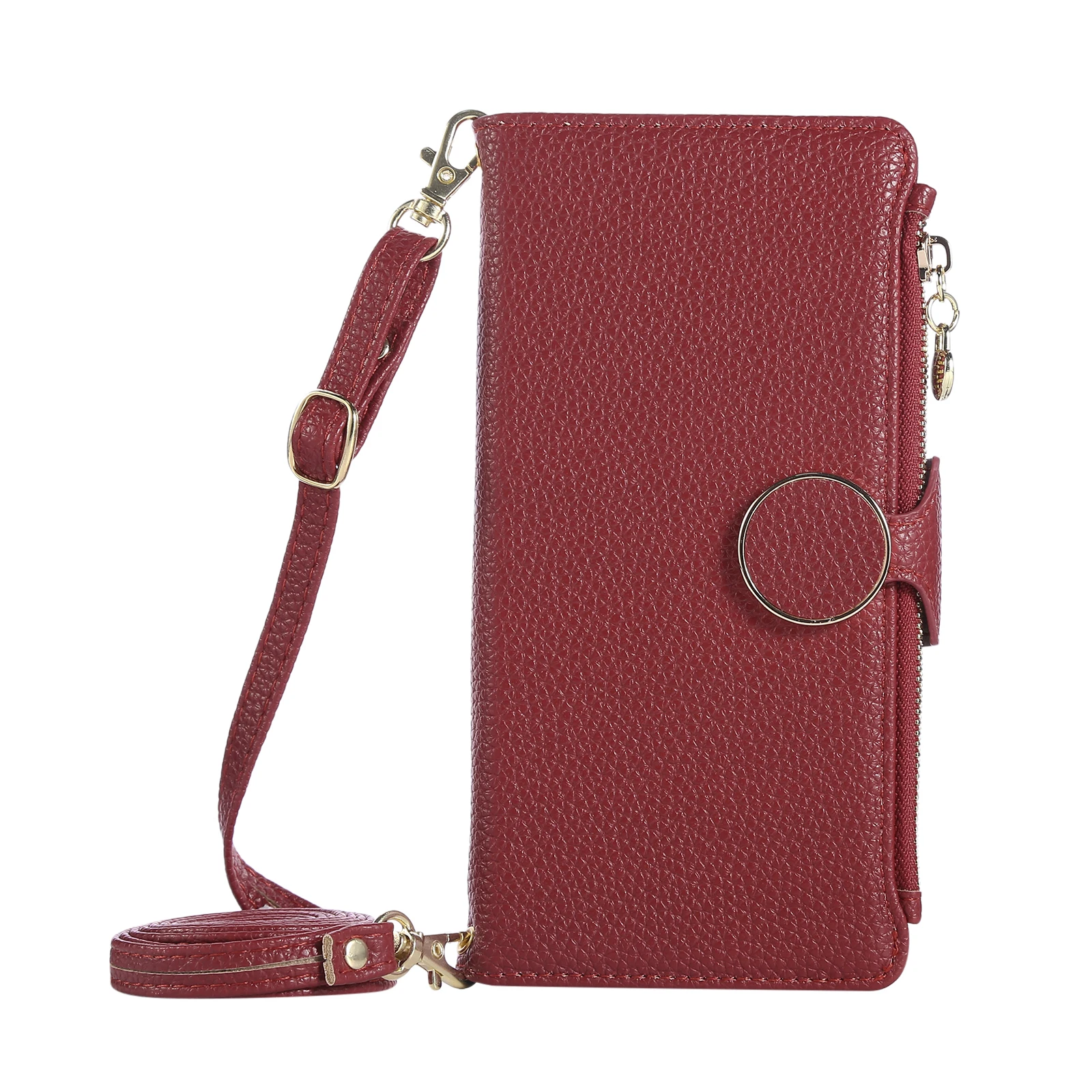 Crossbody Zipper Card Slot Wallet Flip Leather Case with Comfortable Grip - Shockproof Portable Cover