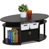 Jaya Simple Design Oval Coffee Table with Bin for Living Room, Walnut 4