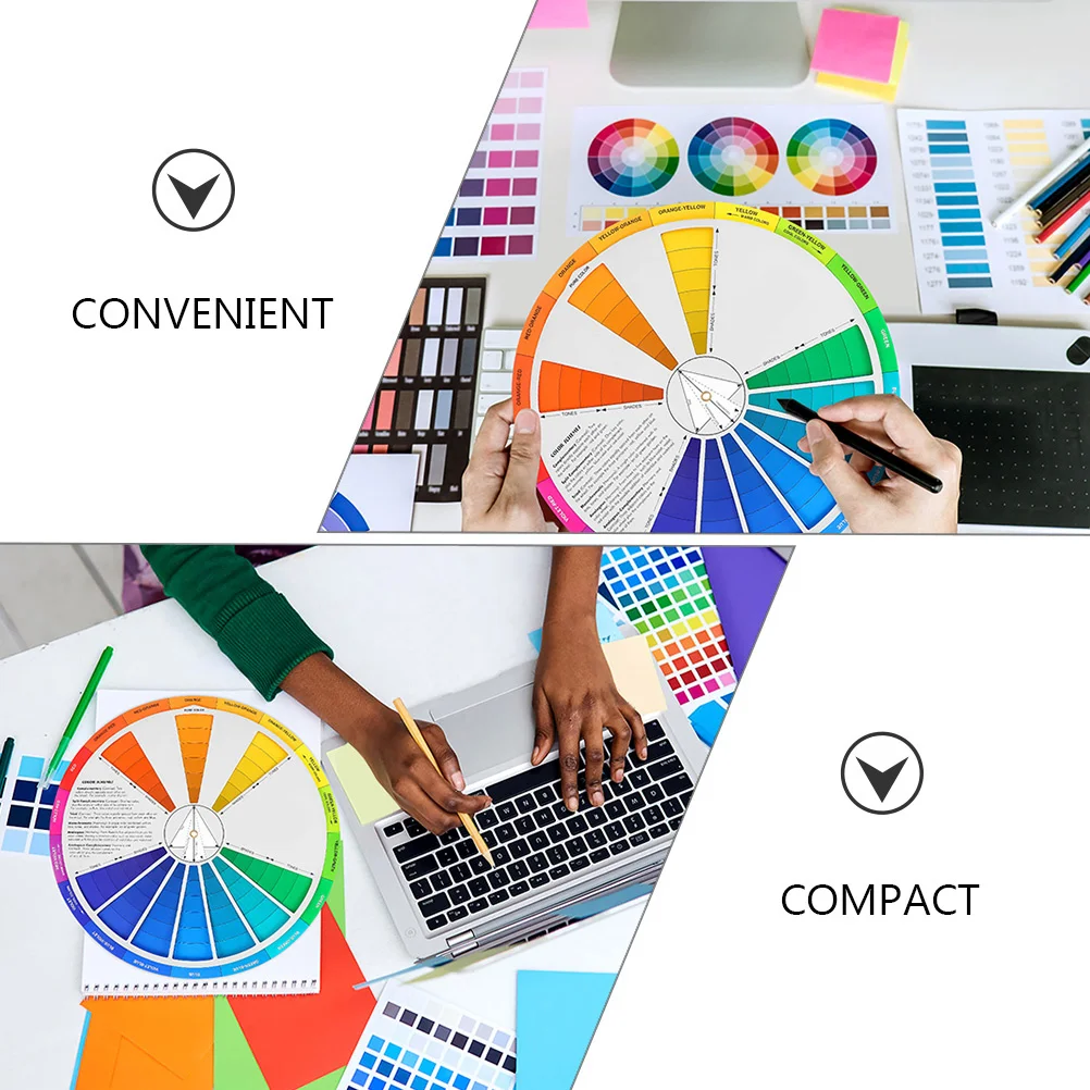 회전식 컬러 휠 차트 2개, 미술 교육 도구, 그림 그리기, 메이크업 색상 혼합 가이드