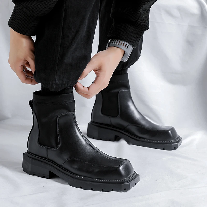 men luxury fashion chelsea boots brand designer square toe