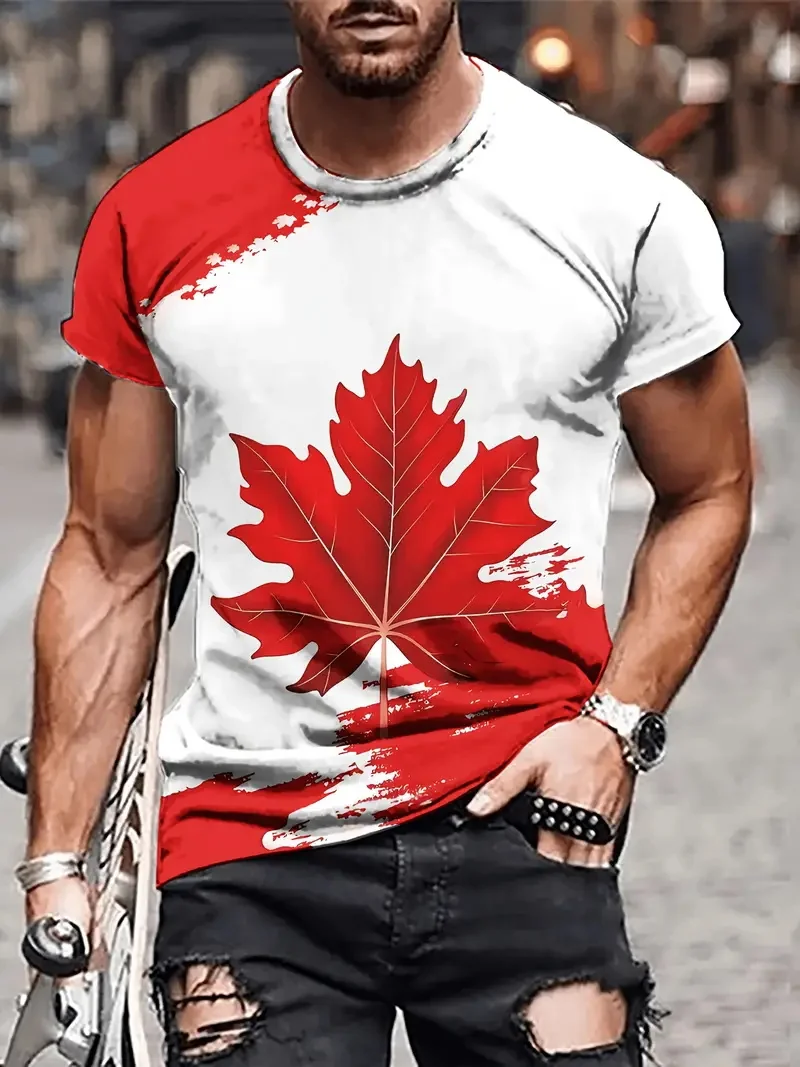 Men'S Canadian Flag & Maple Leaf Print T-Shirt Summer Short Sleeve Tee Shirts With Round Neck Mens Canada Day T Shirt Tops - 6