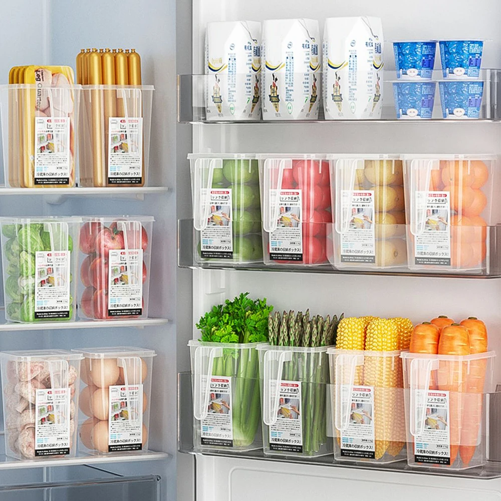 1-6Pcs Refrigerator Storage Box Fridge Side Door Food Fresh Boxes Bins With Handle For Fruit Vegetable Home Kitchen Organizer