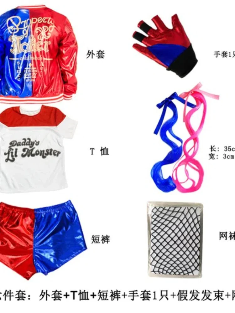 Kerst Nieuwjaar Carnaval Kids Girls Zelfmoord Harley Cosplay Kostuums Squinn Monster Joker Jasje Pak Tattoo Stickers