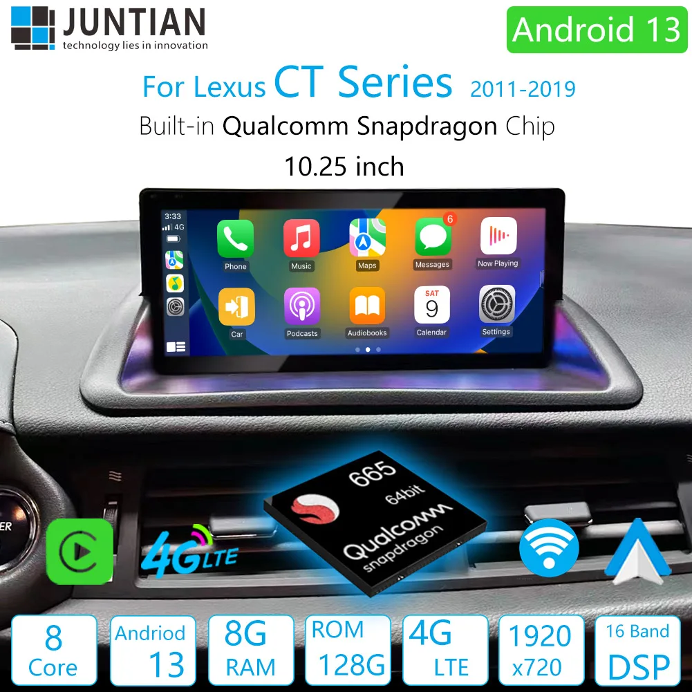 For Lexus CT 200 200h 2011-2019 Qualcomm Chips Android 13 Car Navigation GPS Multimedia Carplay Auto HD Screen Player