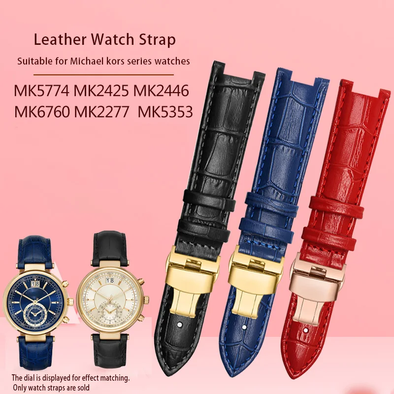 Pulseira de Relógio de Couro Genuíno para Michael Kors Mk5774 2425 43 Céu Estrelado Côncavo Feminino Pulseira de Relógio de Couro Real Mike Coles