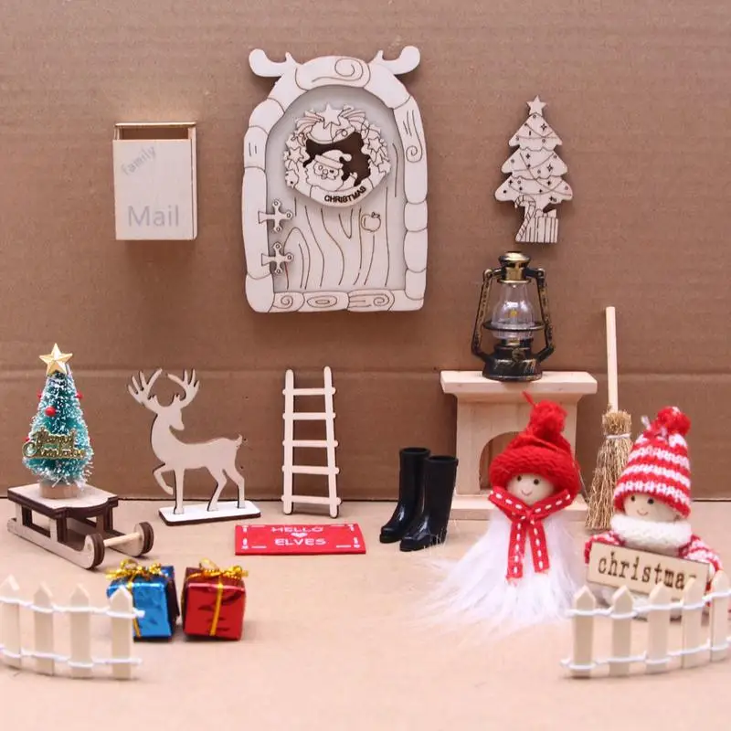

Christmas Miniature Fairy Door Mini Wooden Scene Props Multifunctional Merry Christmas Fairy Dollhouse Toys Kit For Gifts Supply