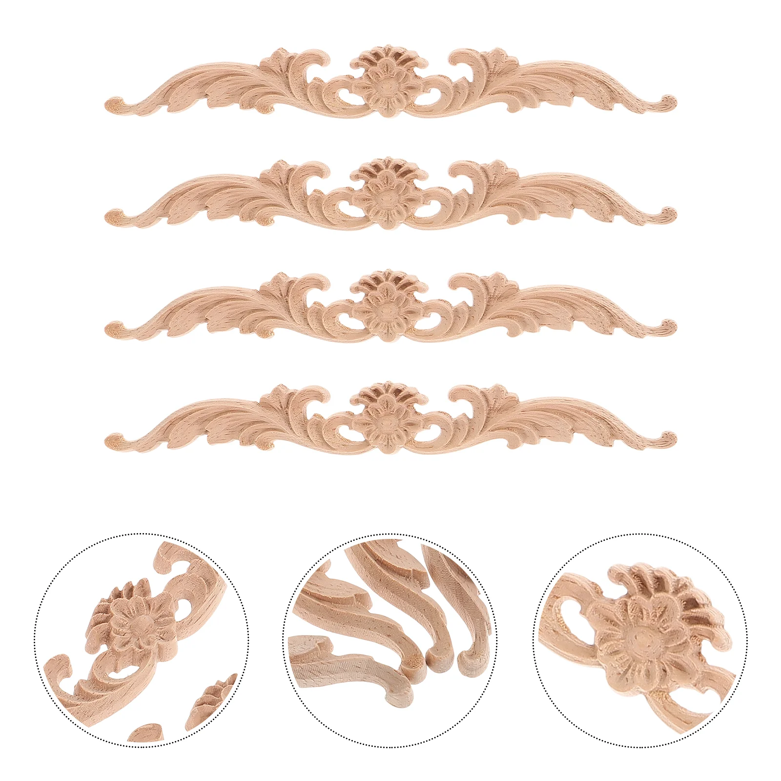 

4 Pcs Wood Carving Solid Room Decoration Decour Accent Appliques Carved Wooden Onlays Decorations for Door Decore