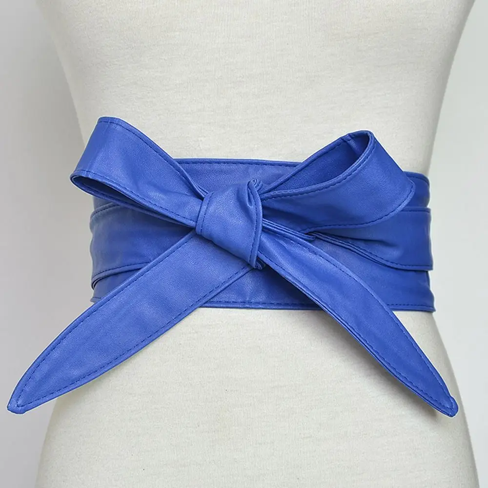 Frauen Lace Up Gürtel Mode PU Leder Bowknot Gürtel Mehr Breit Binden Bund Krawatten Bogen Damen Kleid Dekoration – Detail 4