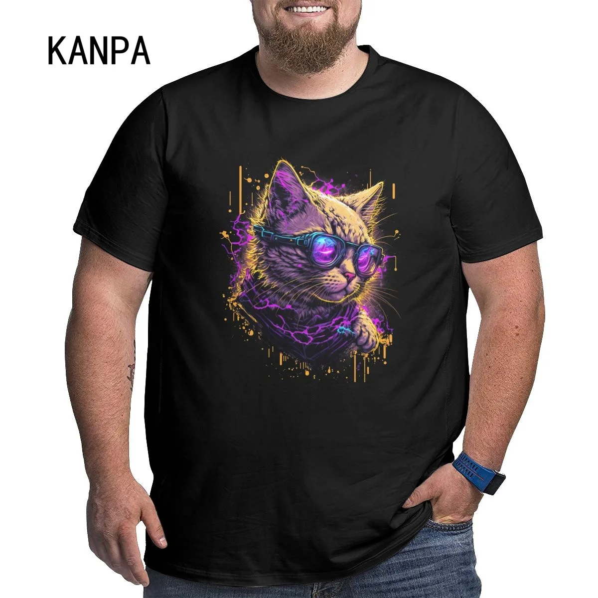 

Футболка мужская с 3D-принтом кошки, забавная трендовая рубашка с рисунком животного, топ с круглым вырезом и коротким рукавом, большой размер xl, лето