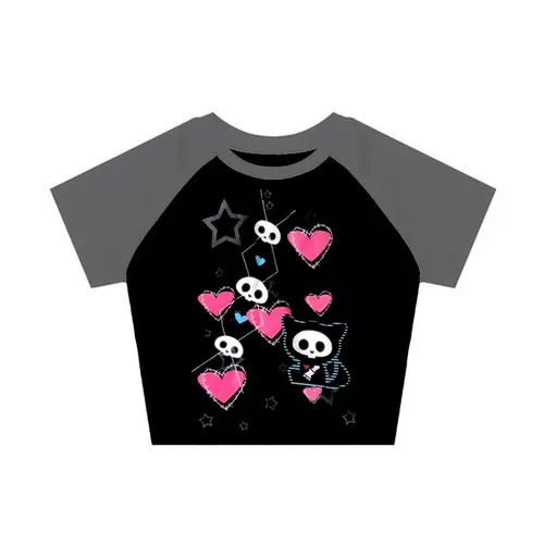 Letters Print Gothic Vintage Punk Black Crop Tops Women's Streetwear Baby Tee Vintage Short Sleeve T-Shirt Y2k Clothes Emo - Image 7