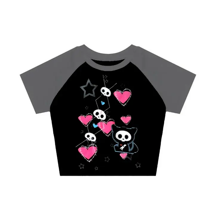 Letters Print Gothic Vintage Punk Black Crop Tops Women's Streetwear Baby Tee Vintage Short Sleeve T-Shirt Y2k Clothes Emo - Image 7
